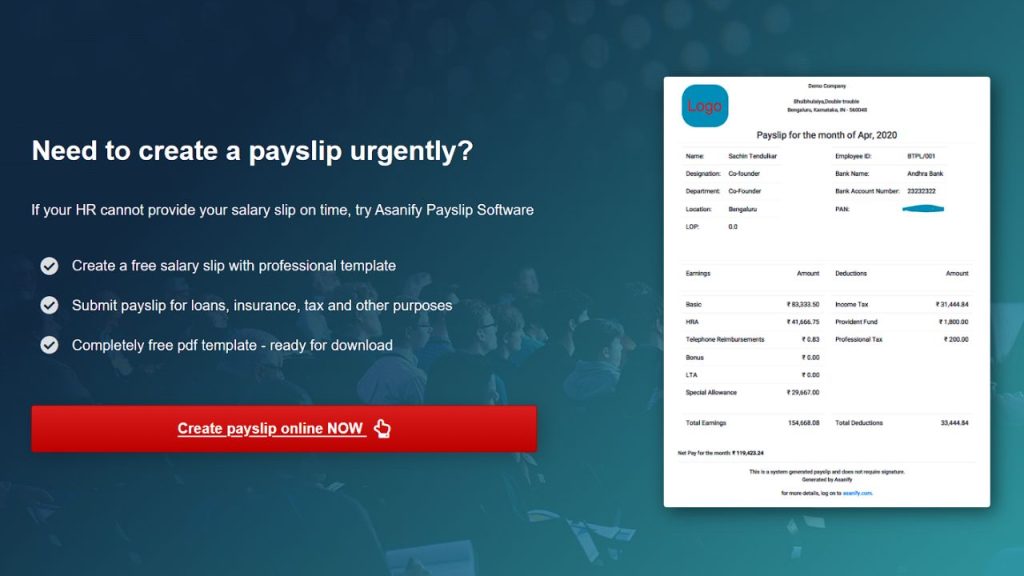 Asanify Free Payslip Generator